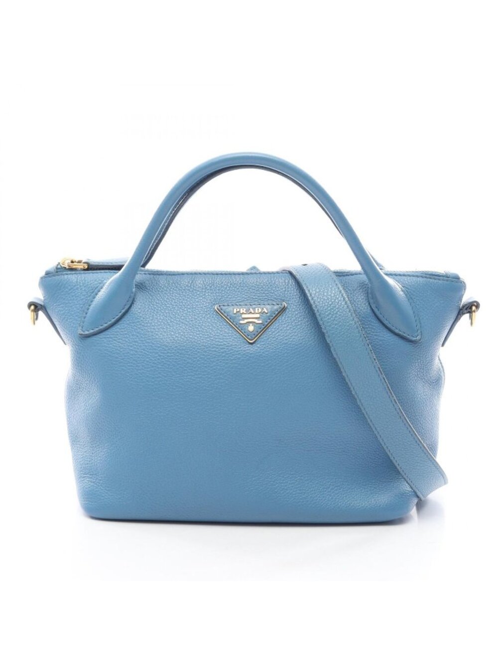 Prada Handbag Triangle Plate 2-Way Light Blue Leather Logo Shoulder